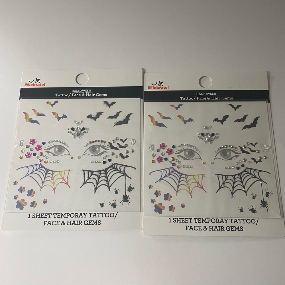 Way to Celebrate Halloween Temporary Tattoo / Hair & Face Gem Set